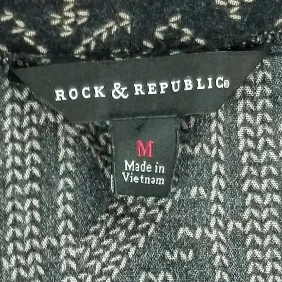 Rock & Republic Medium Womens Buttonless Black Brown Pattern Fringe Short Sleeve - Picture 3 of 8